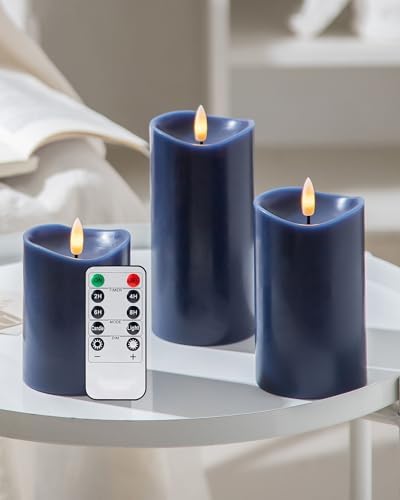Velsyn Navy Blue Flameless Candles with Remote and Timer