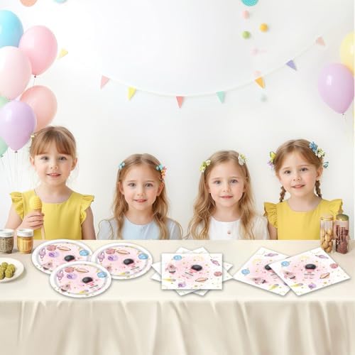 40Pcs Pink Space Themed Party Plates Napkins Set
