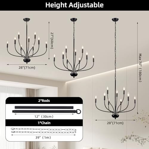 Black 9-Light Chandelier for Dining Room and Entryway