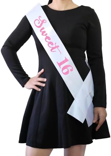 Sweet 16 Birthday Sash with Pink Glitter Letters