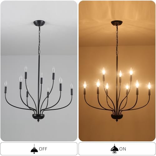 Black 9-Light Chandelier for Dining Room and Entryway