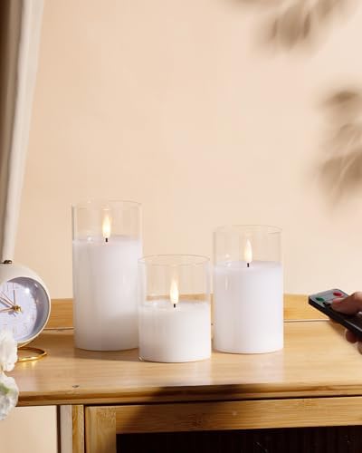 Stmarry 3D Flickering LED Candles with Remote and Timer Set of 3 Clear