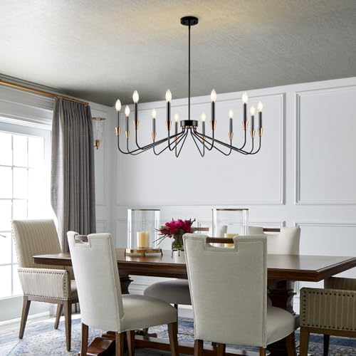 12-Light Black Modern Farmhouse Chandelier for Dining Room and Entryway