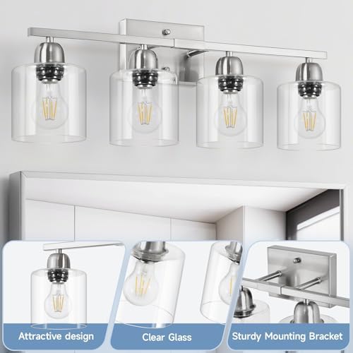Brushed Nickel Vanity Lights Over Mirror 4 Light Wall Fixtures