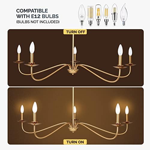 Modern Gold Chandelier with 5 Lights Adjustable Height