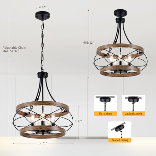 5 Light Farmhouse Chandelier with Rustic Drum Design