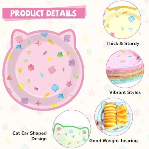 48Pcs Cat Shaped Party Plates Birthday Decoration Set