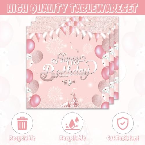 40pcs Pink Rose Gold Plates Party Set