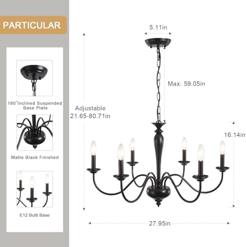 Modern Farmhouse Chandelier 6 Lights Black Metal