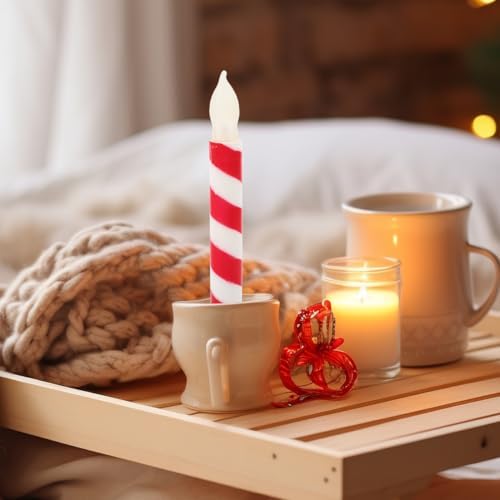 UPKOCH 6pcs Flameless Taper Candles Red White Striped LED Battery Operated