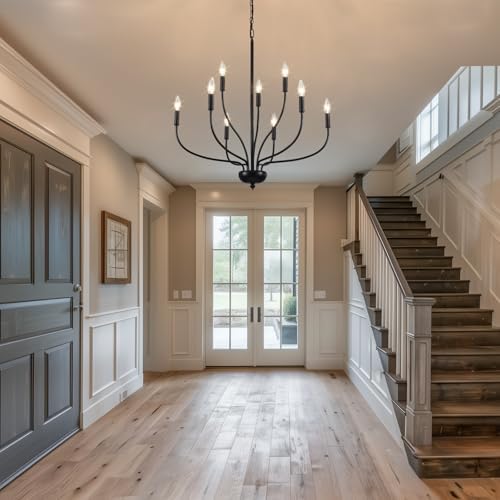 Black 9-Light Chandelier for Dining Room and Entryway