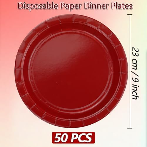 50 Pcs Red Paper Plates 9 Inch Christmas Party Plates
