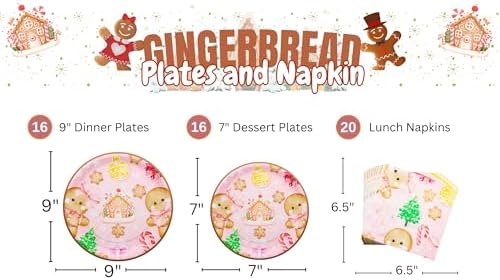 Gingerbread Party Plates and Napkins 52Pcs