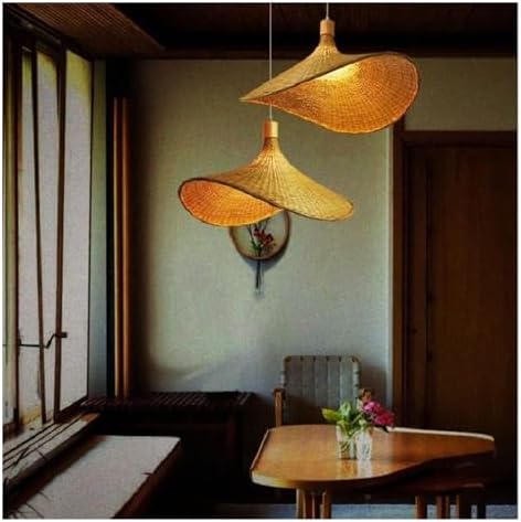 KADELONG Rattan Chandelier Pendant Light Wicker Retro E26 E27 Ceiling Lampshade