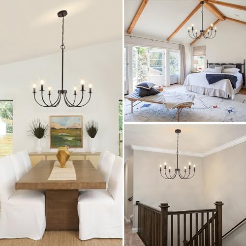 6 Light Farmhouse Chandelier Black Dining Room Light Fixture