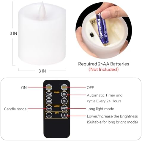 Real Wax LED Flameless Candles 3x3 with Remote Control