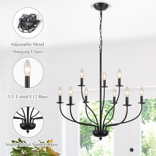 Black Farmhouse Chandelier 9 Light 2 Tier Dimmable Dining Room Light
