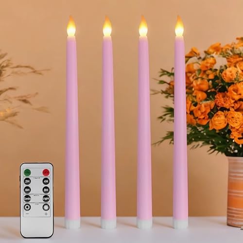 Pink Flameless Taper Candles with Remote Set of 4