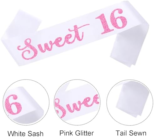 Sweet 16 Birthday Sash with Pink Glitter Letters