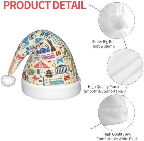 Salelf Famous Places Santa Hat for Kids Christmas Plush Headwear