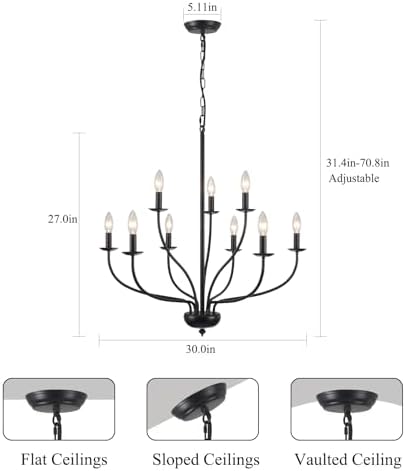 Black Farmhouse Chandelier 9 Light 2 Tier Dimmable Dining Room Light
