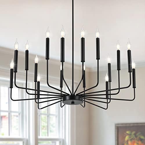 Modern Black Farmhouse Chandelier with 16 Lights