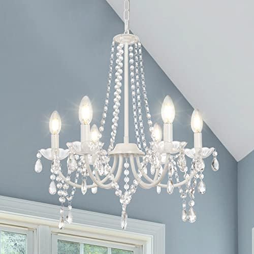 6-Light French Country Crystal Chandelier for Dining Room and Bedroom
