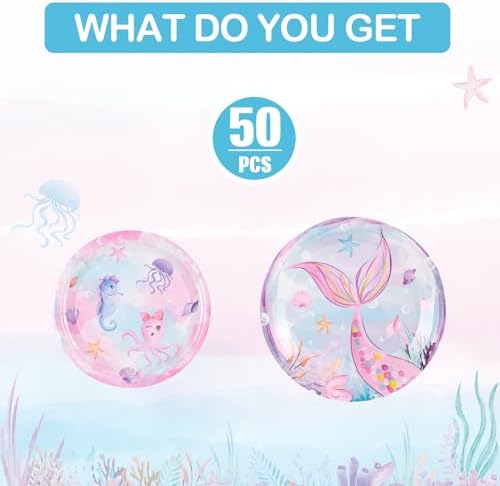 Wernnsai Mermaid Paper Plates - 100PCS Birthday Party Tableware for Kids