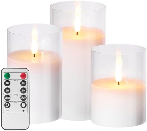 Stmarry 3D Flickering LED Candles with Remote and Timer Set of 3 Clear