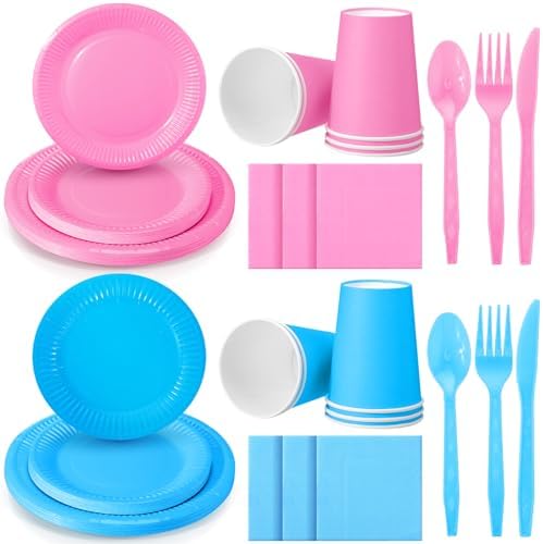 Dandat 280 Piece Pink Blue Paper Plates Napkins Set