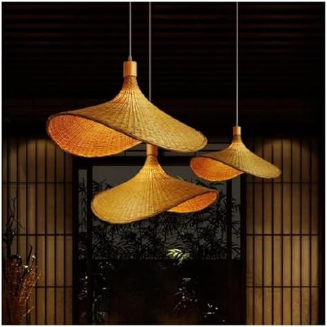 KADELONG Rattan Chandelier Pendant Light Wicker Retro E26 E27 Ceiling Lampshade