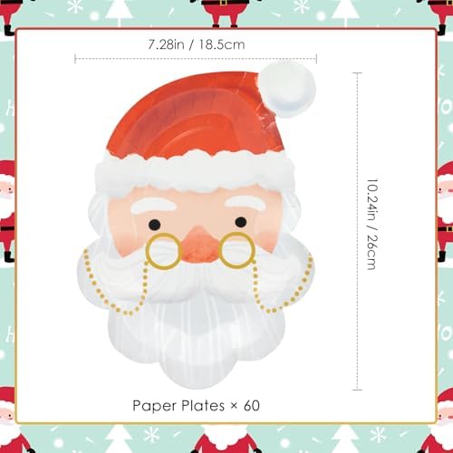 YY Santa-Shape Paper Plates Set of 60 for Christmas Party