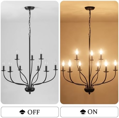 Black Farmhouse Chandelier 9 Light 2 Tier Dimmable Dining Room Light