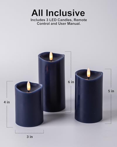 Velsyn Navy Blue Flameless Candles with Remote and Timer
