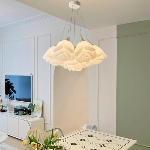 Milk Flower Chandelier with 3 Color Dimming Light