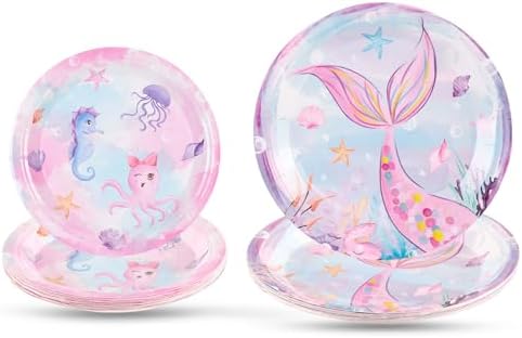 Wernnsai Mermaid Paper Plates - 100PCS Birthday Party Tableware for Kids