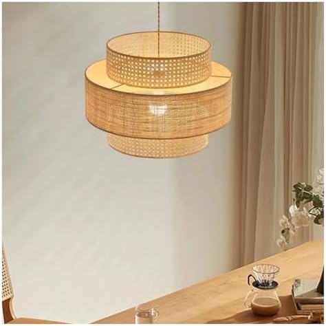 Nordic Chandelier Retro Woven Rattan Pendant Light D40cm
