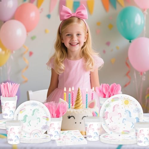 Unicorn Party Supplies for 24 Guests Pastel Tableware Set