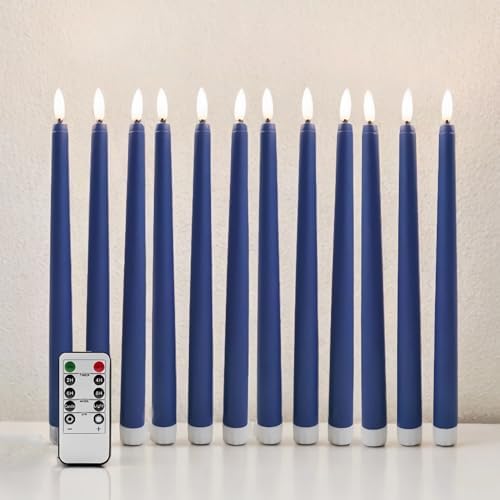 Navy Blue Flameless Taper Candles with Remote Set of 12