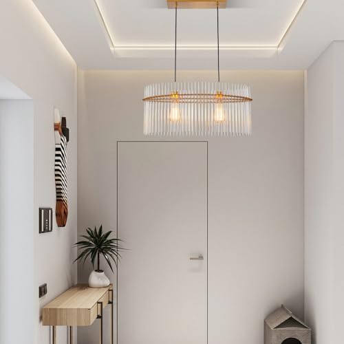 Modern Crystal Chandelier with Adjustable Height Gold Frame