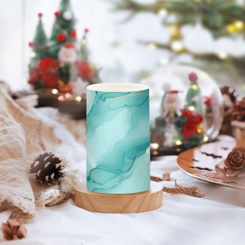 Turquoise Green Marble Flameless Candles with Remote Timer Set of 2