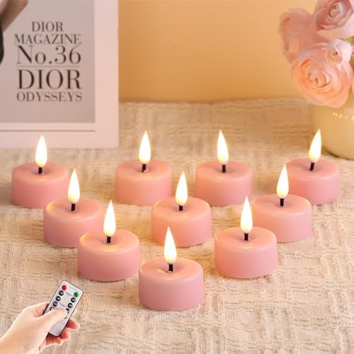 Eywamage Pink Flameless Wax Tealights with Remote Timer