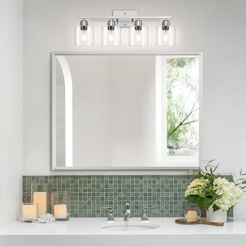 Brushed Nickel Vanity Lights Over Mirror 4 Light Wall Fixtures