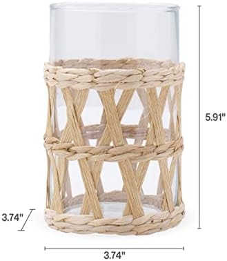 Elements 374x374x591 Inch Seagrass and Clear Glass Hurricane for Candle