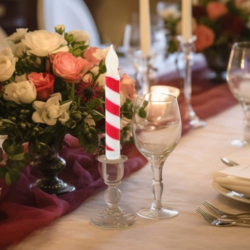 UPKOCH 6pcs Flameless Taper Candles Red White Striped LED Battery Operated
