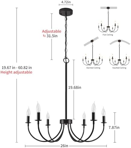 6 Light Farmhouse Chandelier Black Dining Room Light Fixture