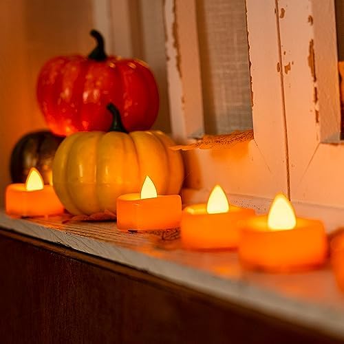 Merrynights Halloween Flameless Candles 24-Pack Orange Tea Lights LED Battery Operated