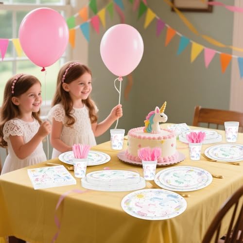 Unicorn Party Supplies for 24 Guests Pastel Tableware Set