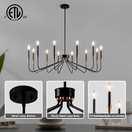 12-Light Black Modern Farmhouse Chandelier for Dining Room and Entryway