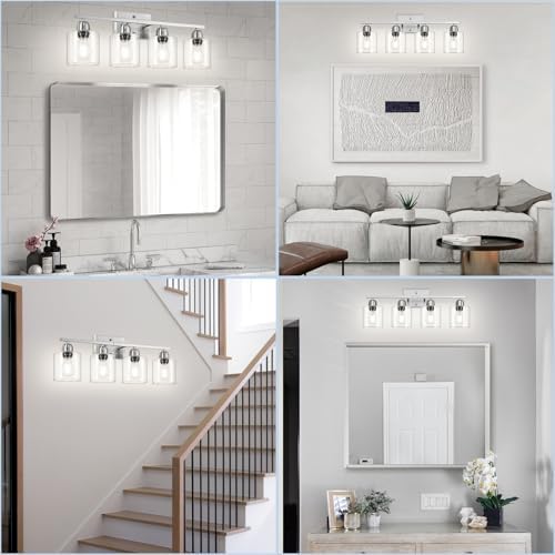 Brushed Nickel Vanity Lights Over Mirror 4 Light Wall Fixtures